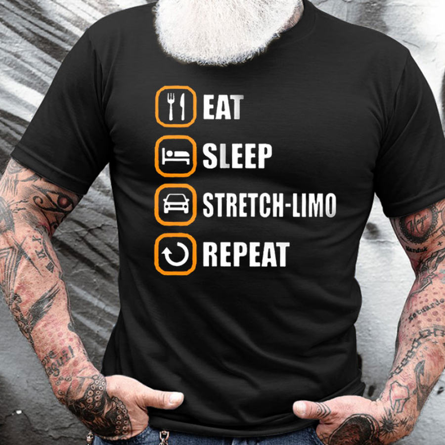 

T-shirt Da Uomo In Cotone Girocollo Manica Corta Eat Sleep Stretch - Limo Repeat