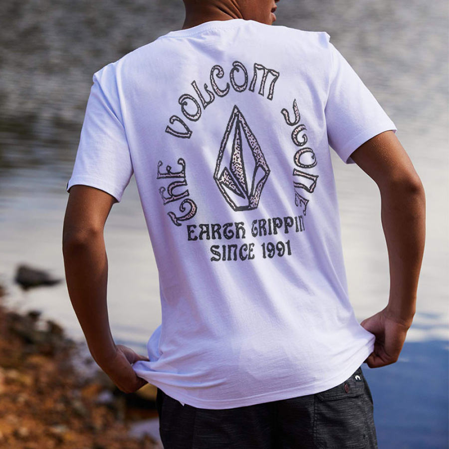 

Volcom Print T-shirt Homme Retro Surf Beach Vacation Casual Tee Blanc