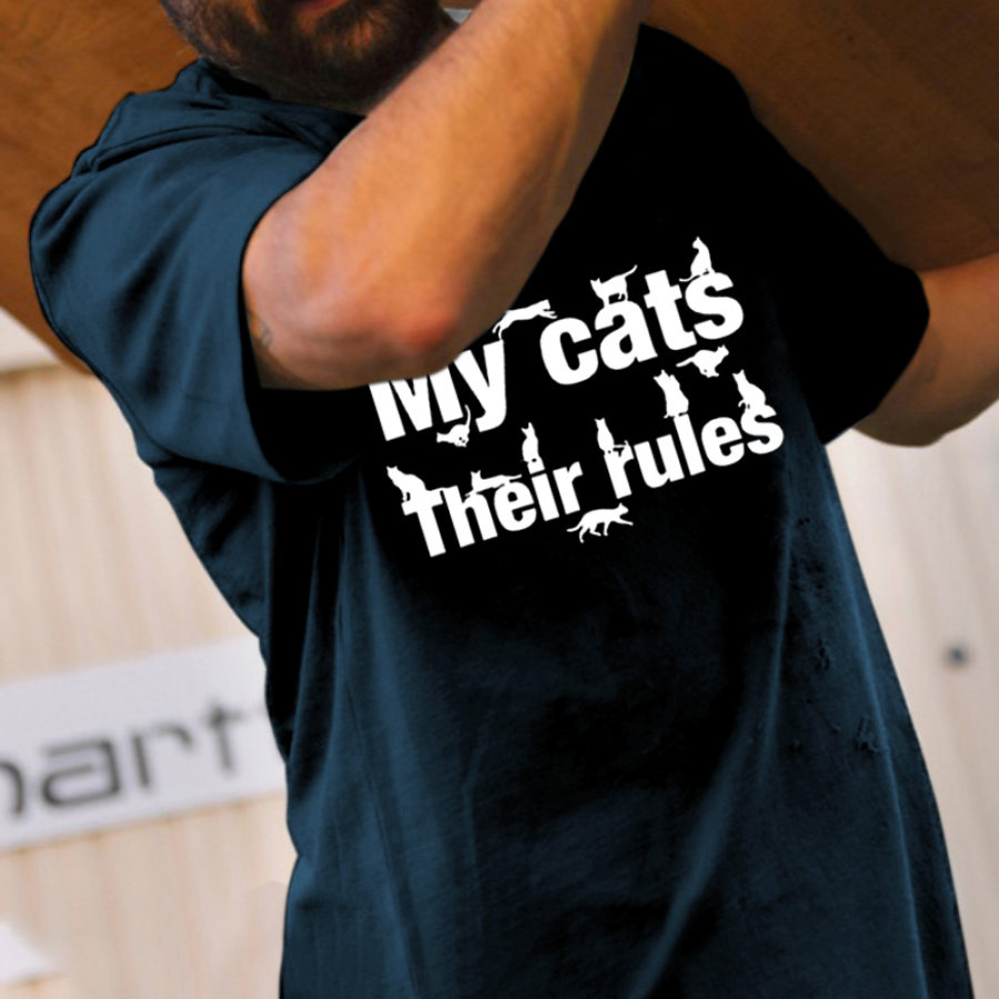 

Camiseta Masculina De Algodão Gola Redonda Manga Curta My Cats Their Rules