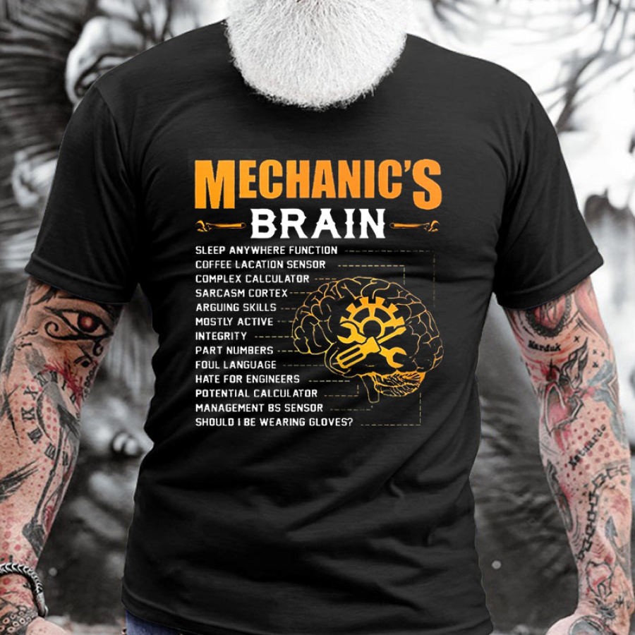

T-shirt Da Uomo In Cotone Girocollo Manica Corta Riparazione Meccanica Del Cervello