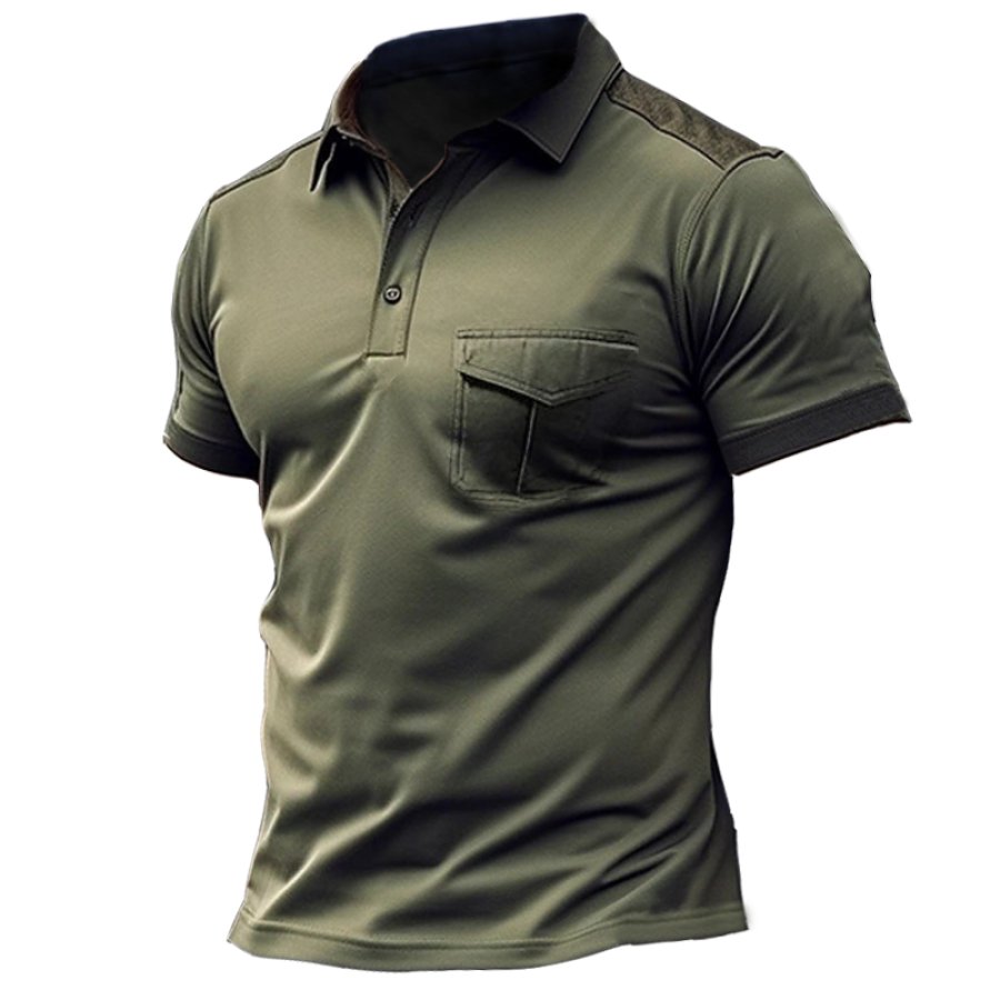 

Camisa Polo Esportiva Masculina Respirável De Secagem Rápida Elástica Com Bolso