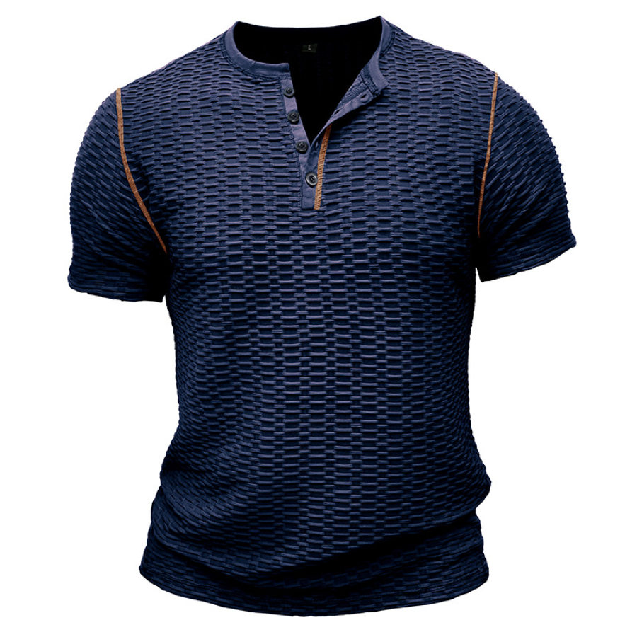 

Camiseta Masculina De Manga Curta Combinando Com Cores Esportivas Fitness Slim Respirável Tops Henley