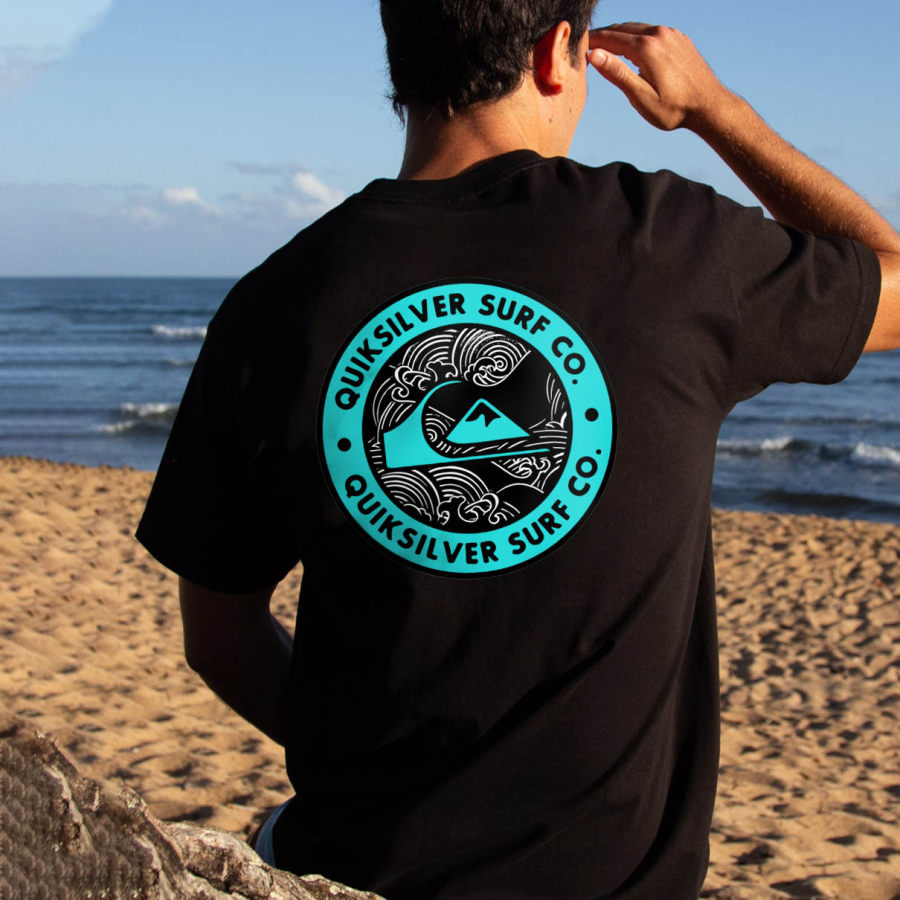 

Herren T-Shirt T-Shirt Vintage Quiksilver Wave Surf Graphic Kurzarm Outdoor Casual Sommer Alltag Tops Schwarz
