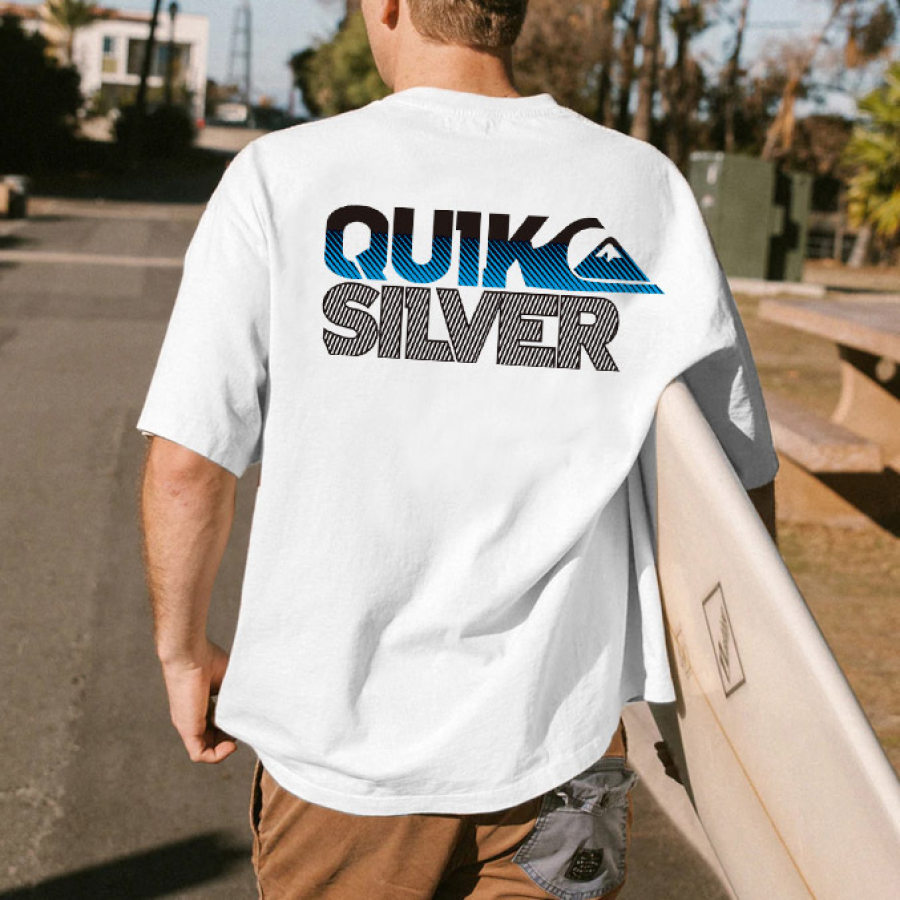 

Муж. Футболка Футболка Винтаж Quiksilver Surf Графика С короткими рукавами На открытом воздухе На каждый день Лето Повседневные Верхушки Белый