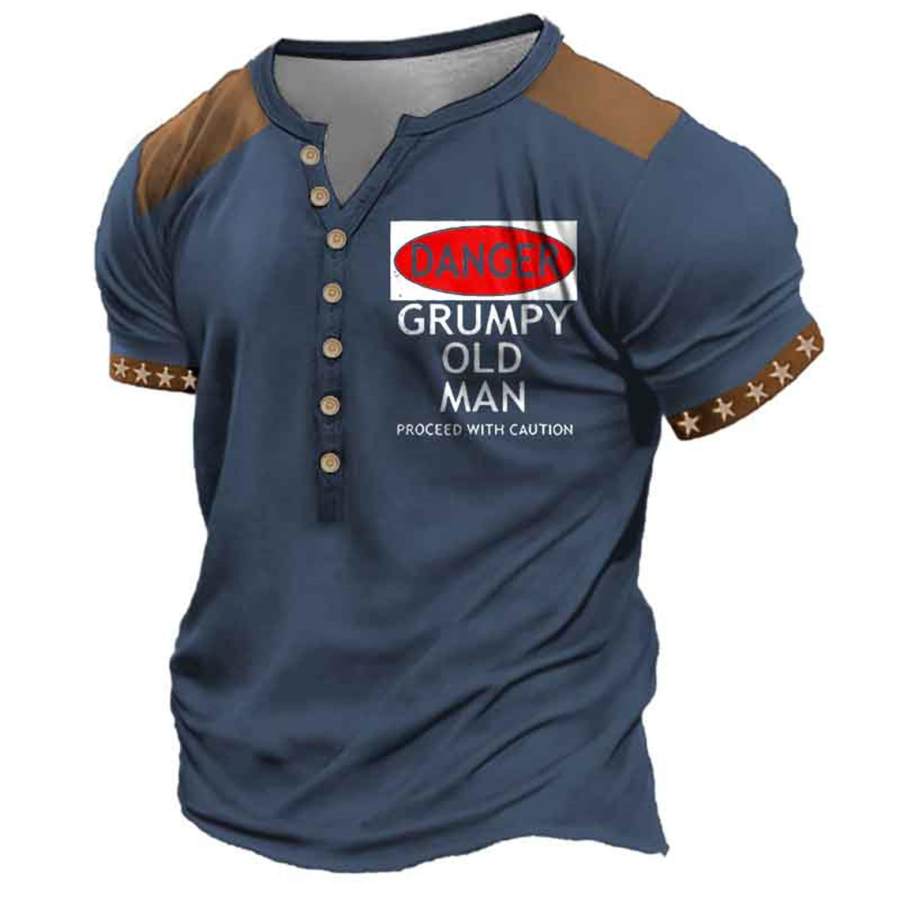 

Camiseta De Hombre Henley Vintage Grumpy Old Man Colorblock Plus Size Summer Daily Tops Azul Marino