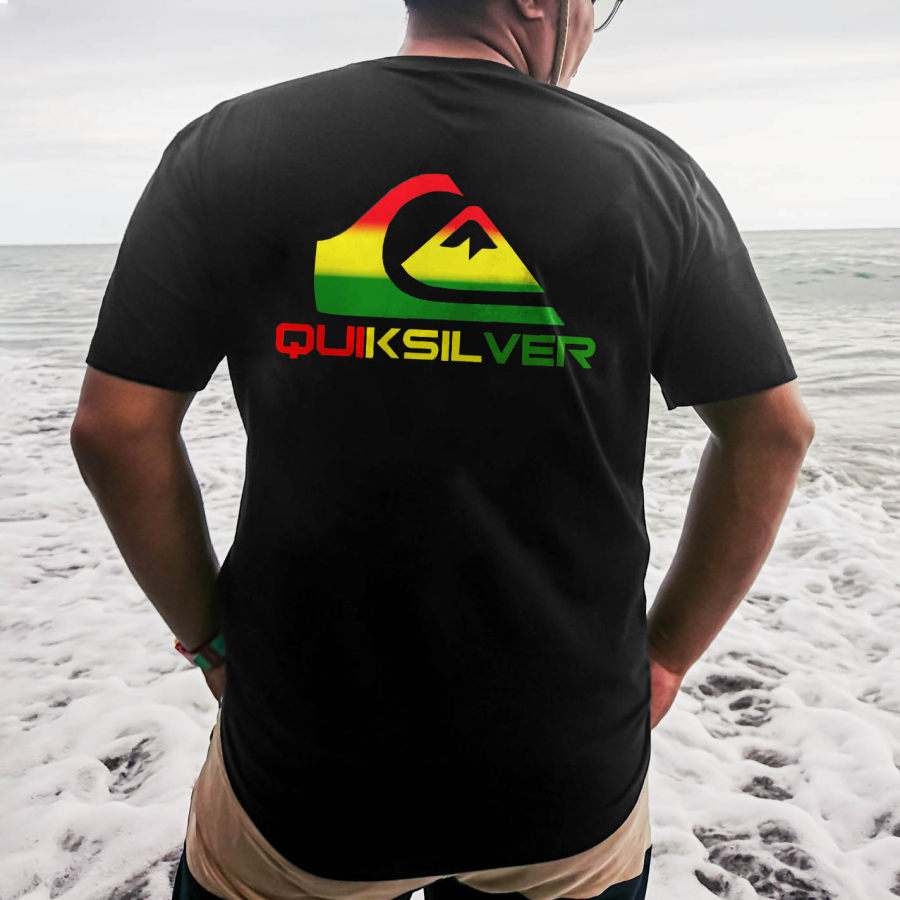 

Camiseta Masculina Vintage Quiksilver Surf Gráfico Manga Curta Ao Ar Livre Casual Verão Diariamente Tops Preto