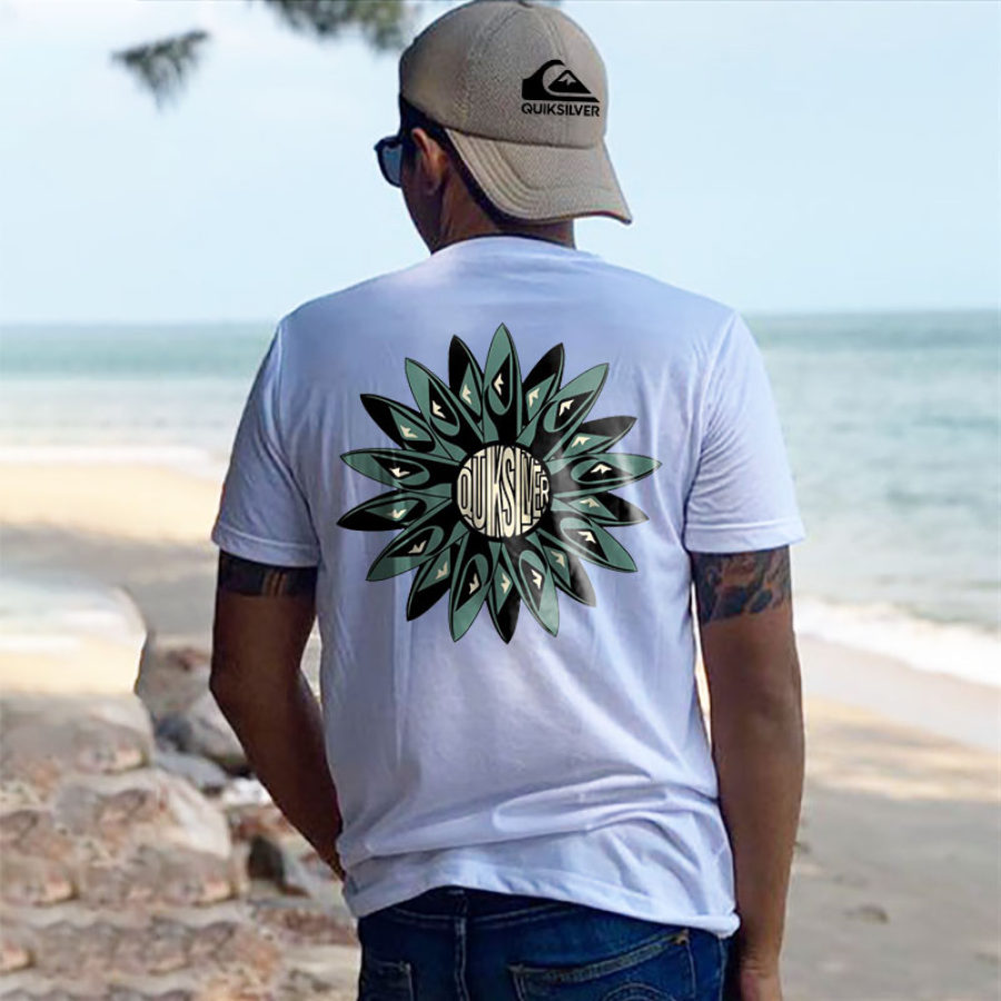 

Camiseta Masculina Vintage Quiksilver Floral Surf Gráfico Manga Curta Ao Ar Livre Casual Verão Diariamente Tops Branco