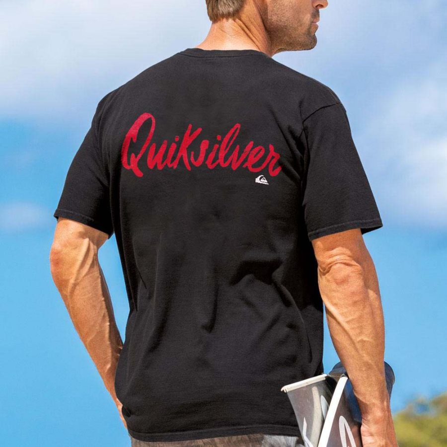 

Camiseta Masculina Vintage Quiksilver Surf Gráfico Manga Curta Ao Ar Livre Casual Verão Diariamente Tops Preto