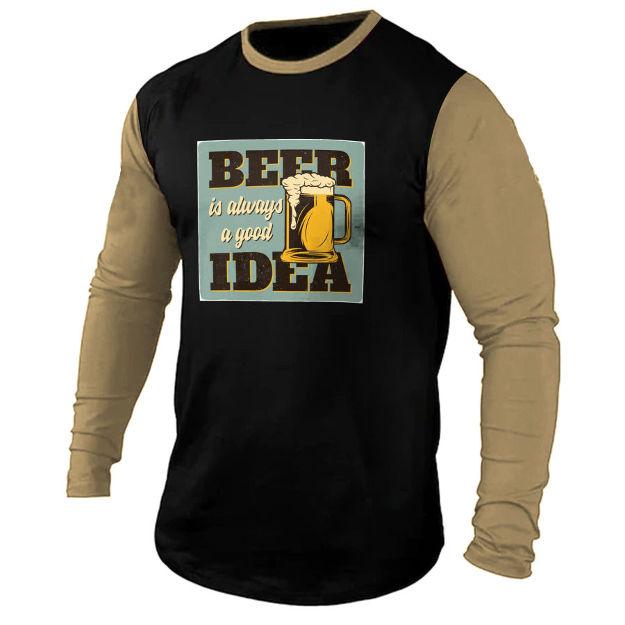 

Men's T-Shirt Long Sleeve Henley Vintage Beer Is Always A Good Idea Colorblock Outdoor Daily Tops