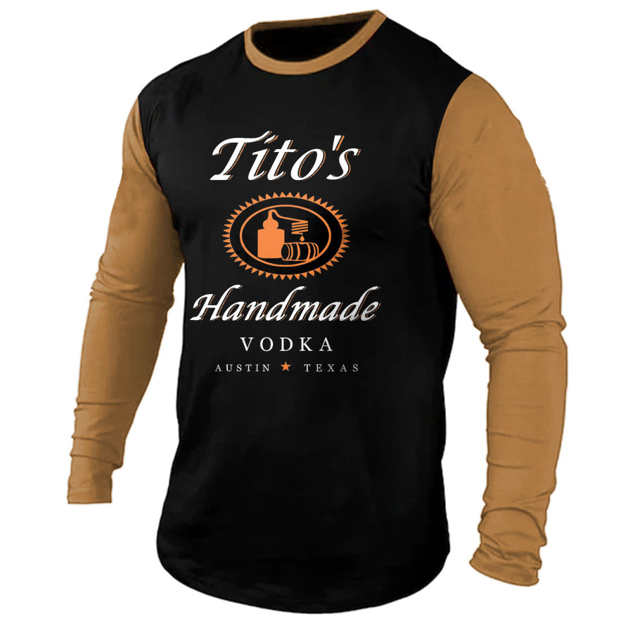 

Camiseta De Manga Larga Para Hombre Henley Vintage Tito's Handmade Vodka Colorblock Outdoor Daily Tops