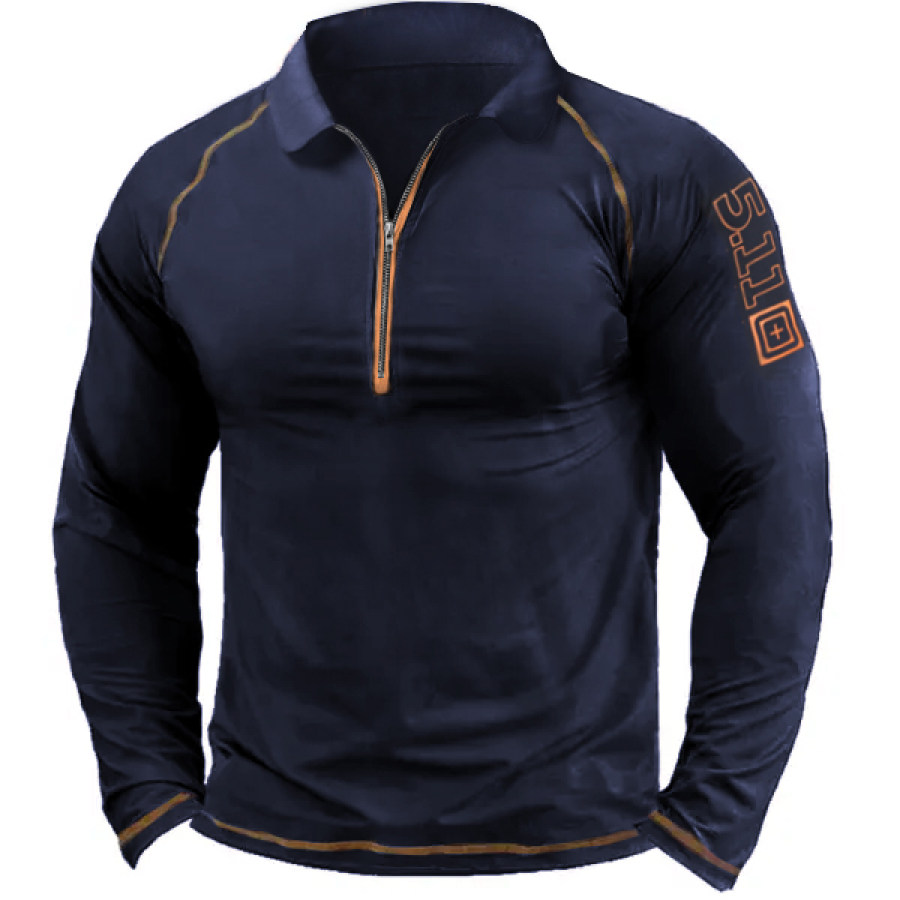 

511 Tactics Herren-Poloshirts Mit Reißverschluss Schnell Trocknend Outdoor-T-Shirt LSF 50+ Schutz Langärmelig Golf-Polo Wandern Sport