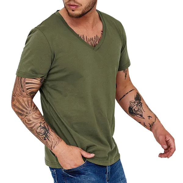 Mens V Neck Quick Dry T Shirt Outdoor Casual Breathable Sweat Wicking Short Sleeve Top Daily Sports Tactics Tee - Kalesafe.com 