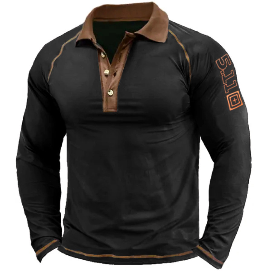 

511 Tactics Men's Quick Dry Polo Shirts Outdoor T-shirt SPF 50+ Protection Long Sleeve Golf Polo Hike Sports Pullover