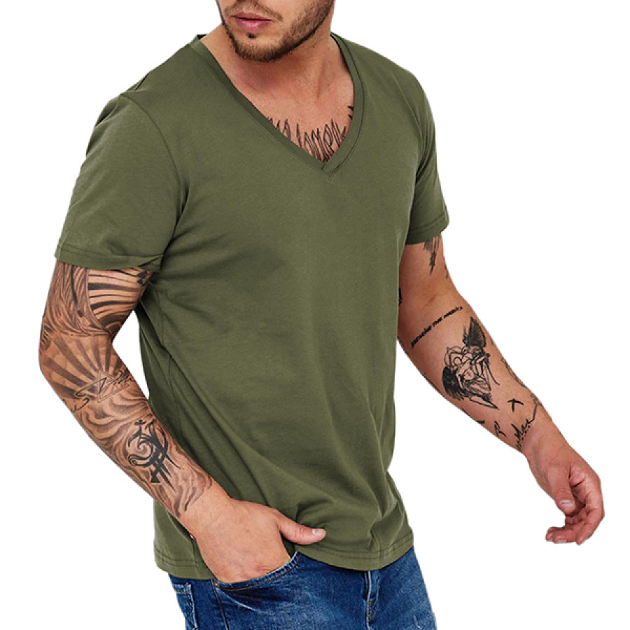 

Mens V Neck Quick Dry T Shirt Outdoor Casual Breathable Sweat Wicking Short Sleeve Top Daily Sports Tactics Tee