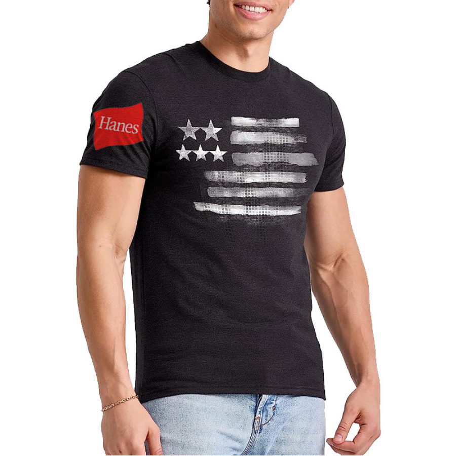 

Hanes - Camiseta Para Hombre Con Estampado De Bandera Estadounidense Retro Manga Corta Informal Para Todos Los Días