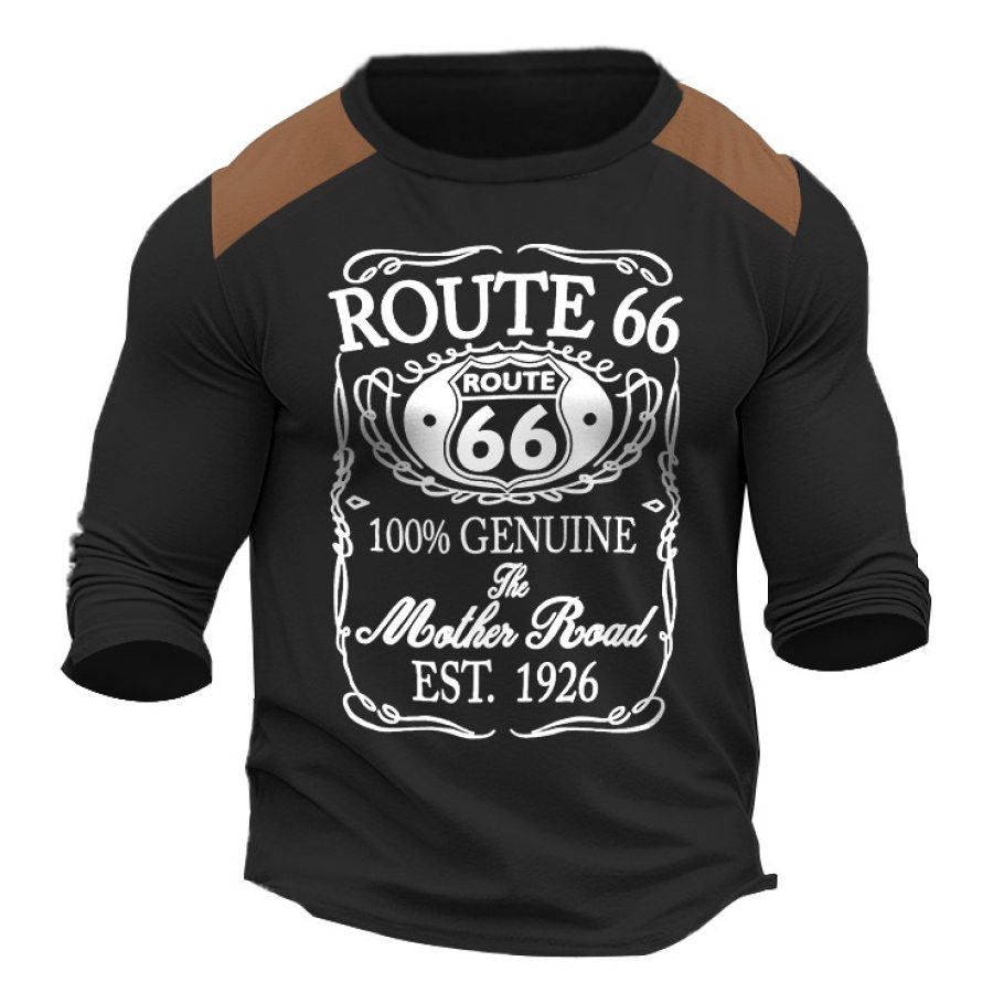 

Camiseta Masculina Manga Longa Vintage Route 66 Mother Road Colorblock Outdoor Daily Tops Preto