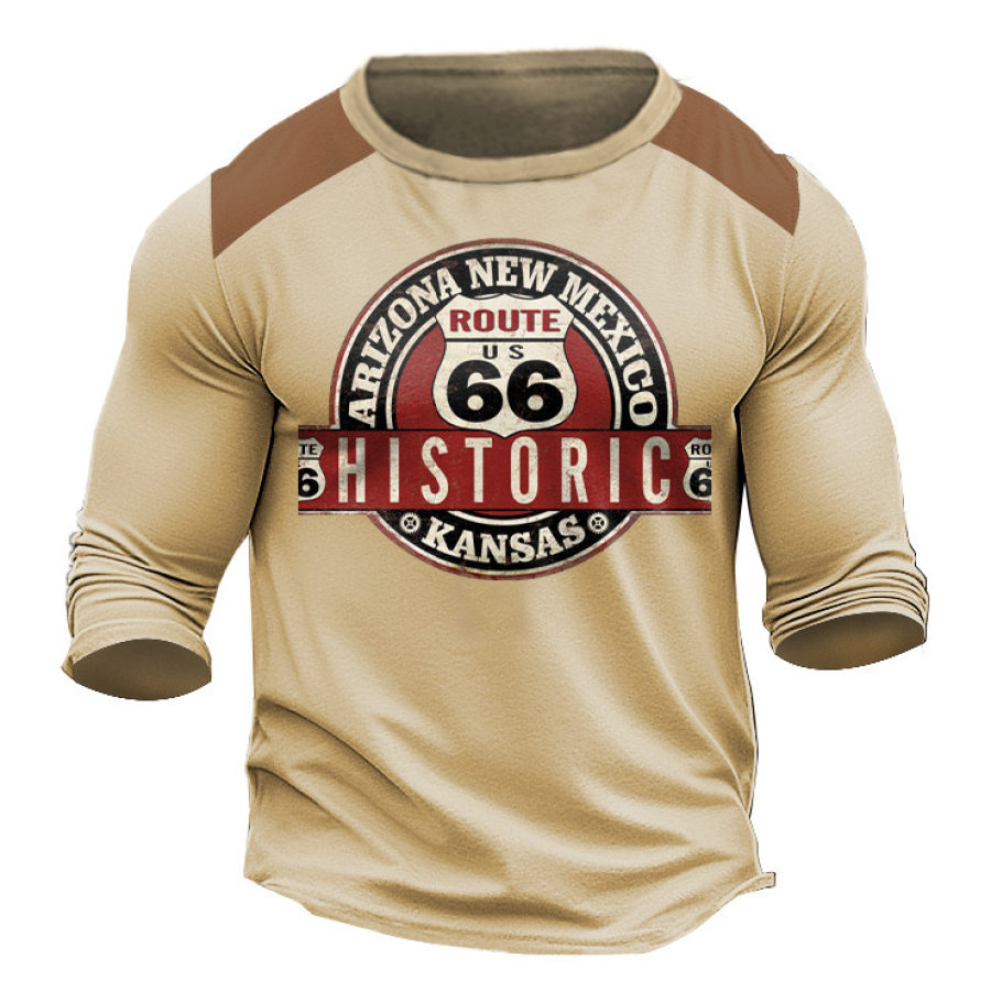 

Maglietta Da Uomo A Maniche Lunghe Vintage Route 66 Historic Colorblock Outdoor Daily Top Bianco