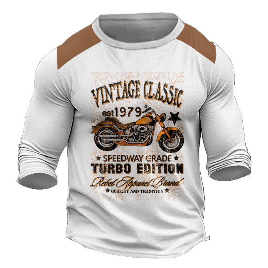 

Herren T-Shirt Langarm Vintage Classic Motorrad Colorblock Outdoor Alltag Tops Weiß