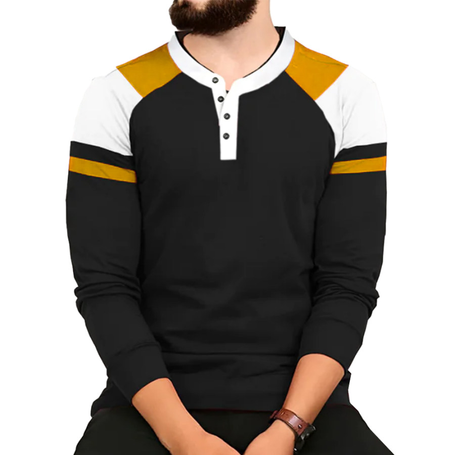 

Men's Retro Colorblock Henley Collar Casual Long Sleeve Top