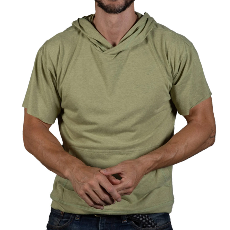 

Men's Outdoor Solid Pocket Hoodie Casual Short Sleeve T-Shirt