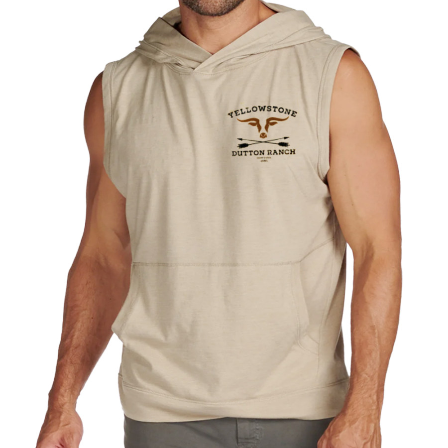 

Camiseta Sin Mangas Informal Con Capucha Y Bolsillo Liso Para Exteriores Con Estampado De Yellowstone Occidental Vintage Para Hombre