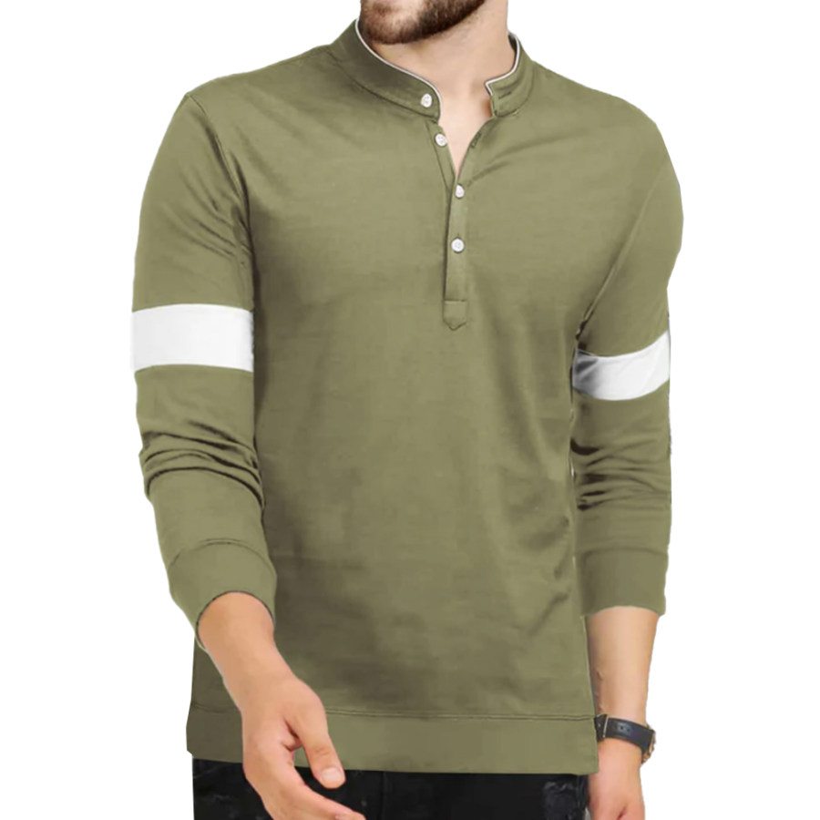 

Top A Maniche Lunghe Casual Da Uomo Con Colletto Henley Tinta Unita