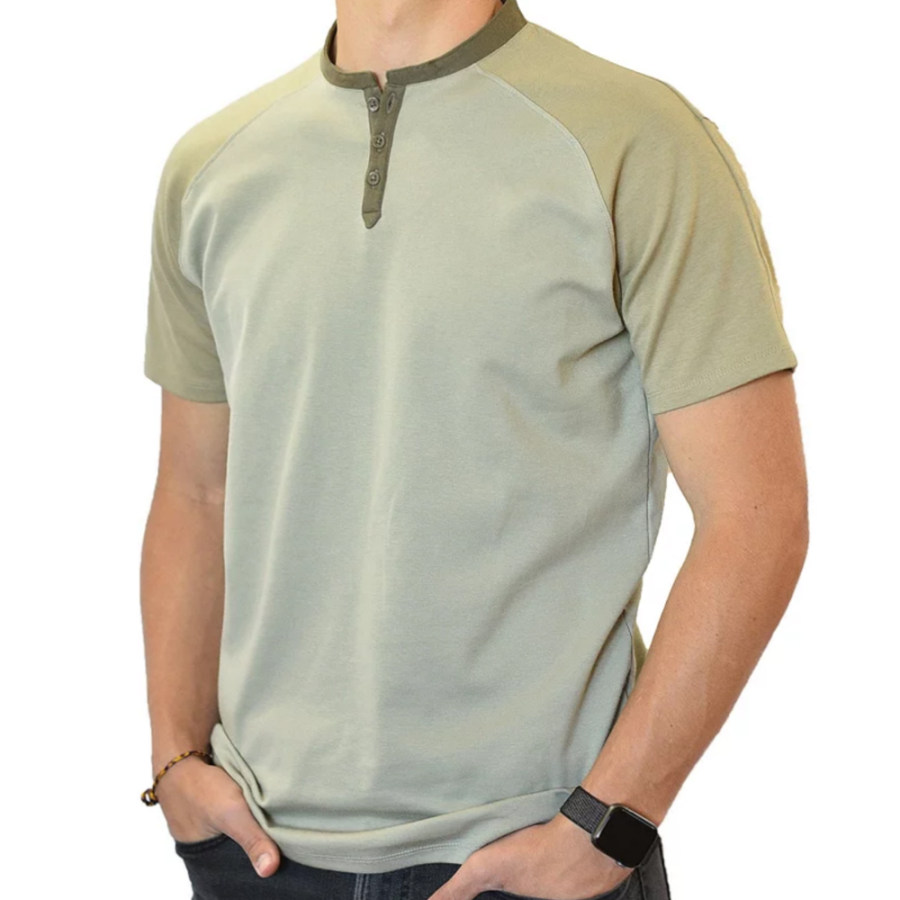 

Camiseta Masculina Casual Colorblock Gola Henley