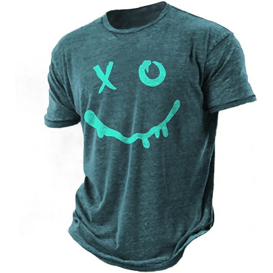 

Camiseta De Hombre Vintage Smile Tallas Grandes Manga Corta Verano Tops Diarios Verde Azulado