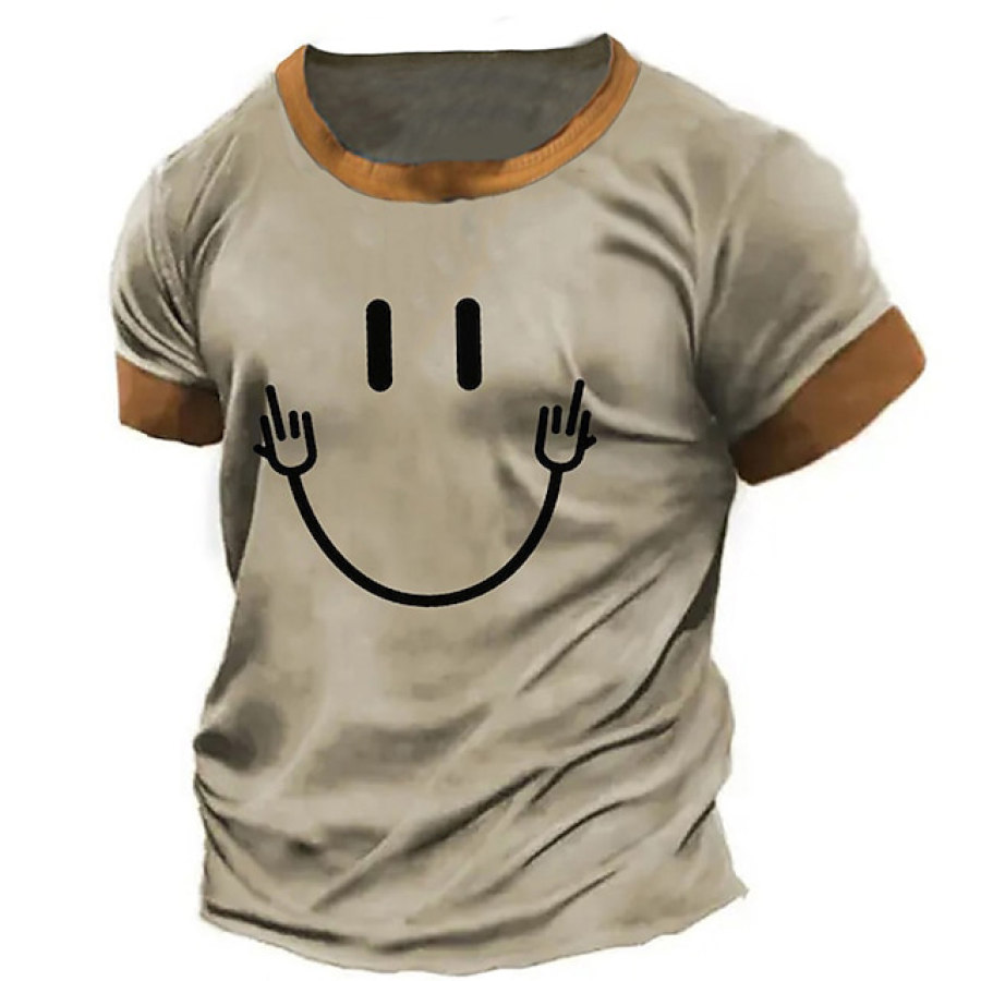 

Men's T-Shirt Vintage Smile Plus Size Short Sleeve Color Block Summer Daily Tops Caramel