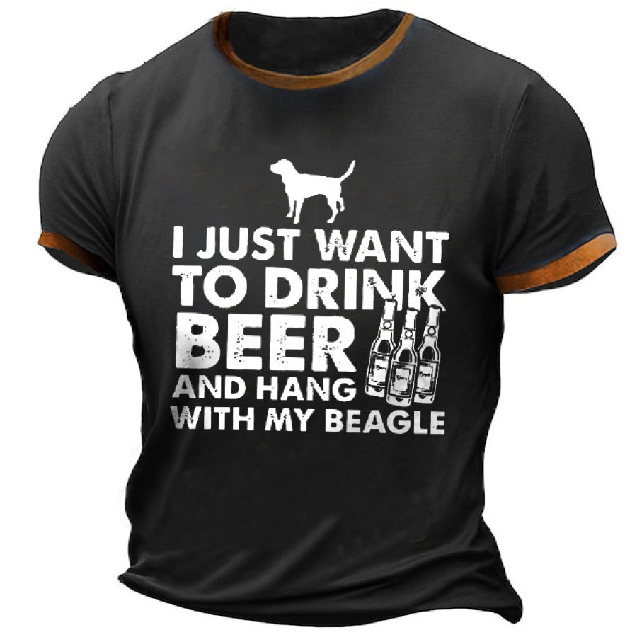 

Camiseta Masculina Vintage Beagle Beer Beer Dog Lover Plus Size Manga Curta Summer Daily Tops Preto
