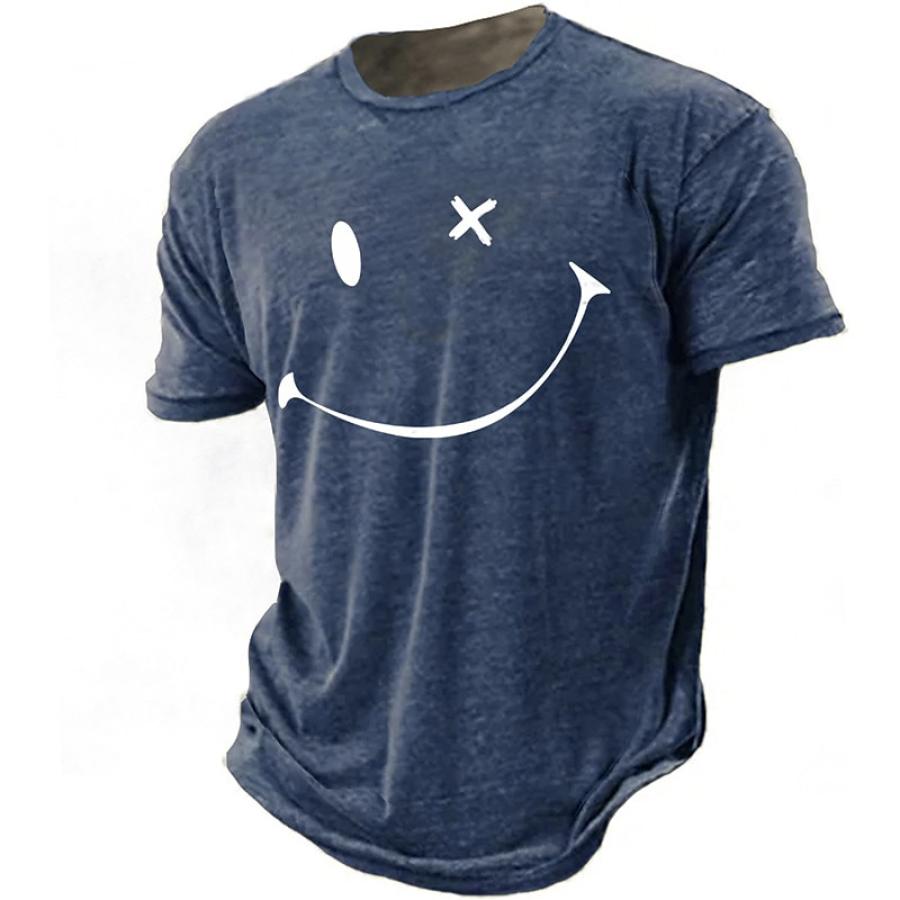 

Camiseta Masculina Vintage Smile Plus Size Manga Curta Tops Diários De Verão Azul Marinho