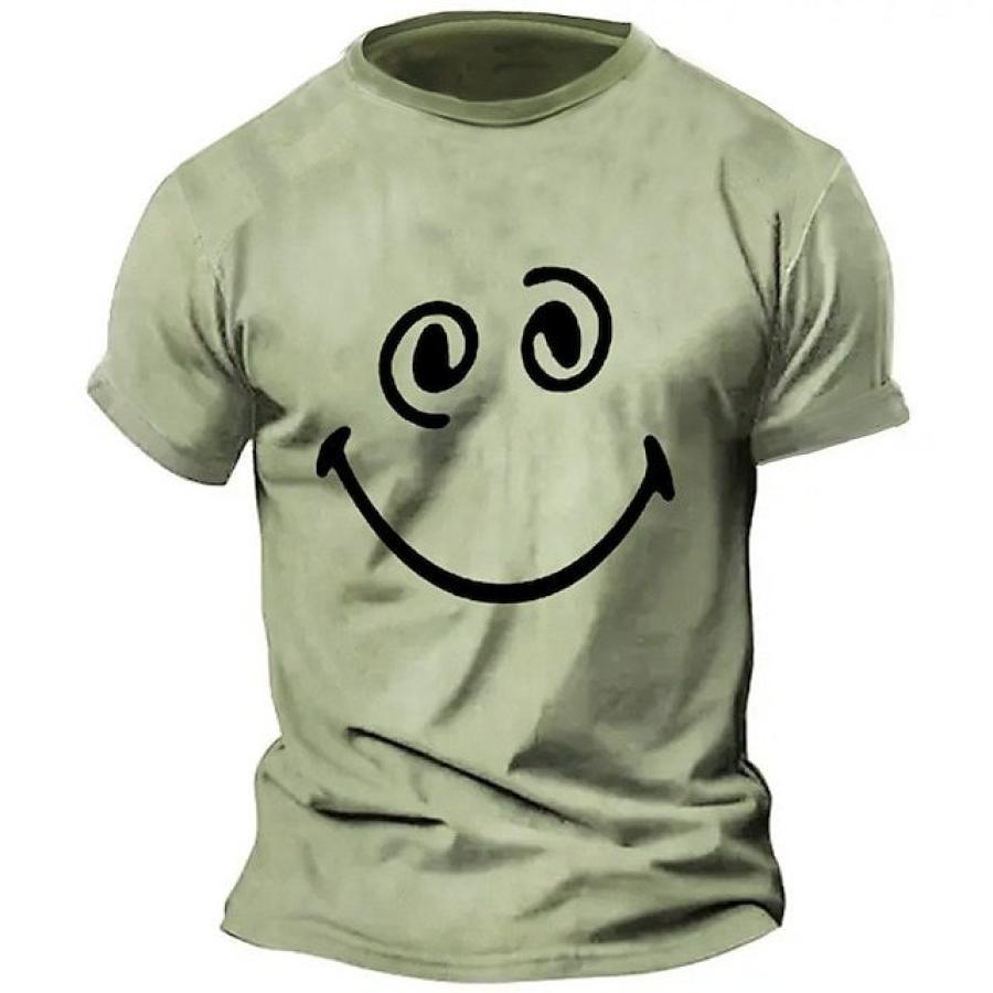 

Camiseta Masculina Vintage Smile Plus Size Manga Curta Tops Diários De Verão Verde Claro