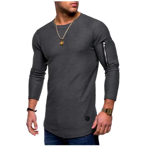 Men's Cuff Zipper Pocket Color Cotton Breathable Long Sleeve T-Shirt - Cotosen.com