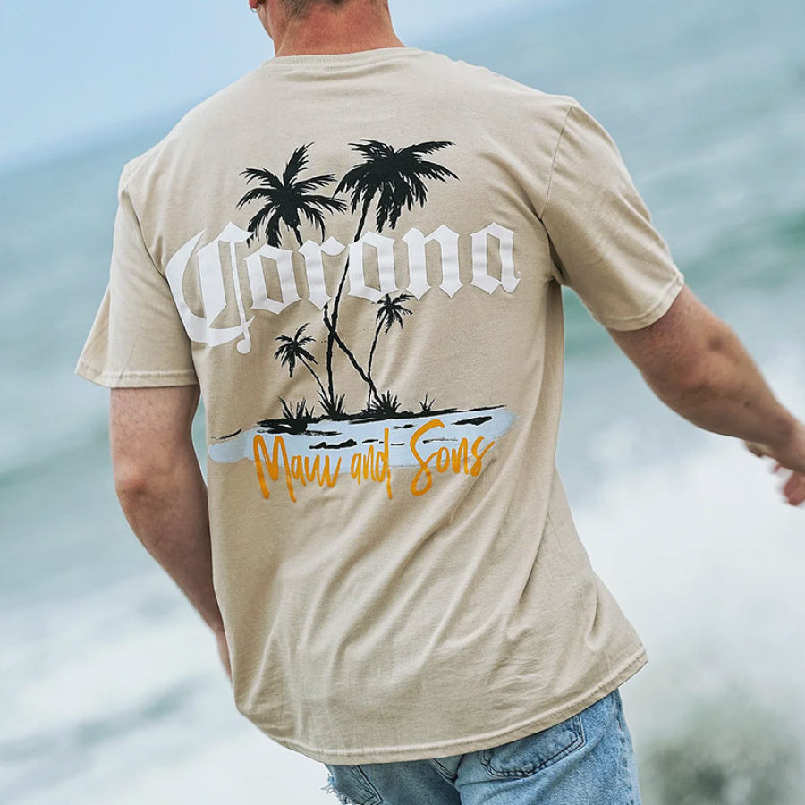 

Camiseta Masculina De Surf Retrô Com Estampa De Palmeira Manga Curta Camiseta Casual Para O Dia A Dia
