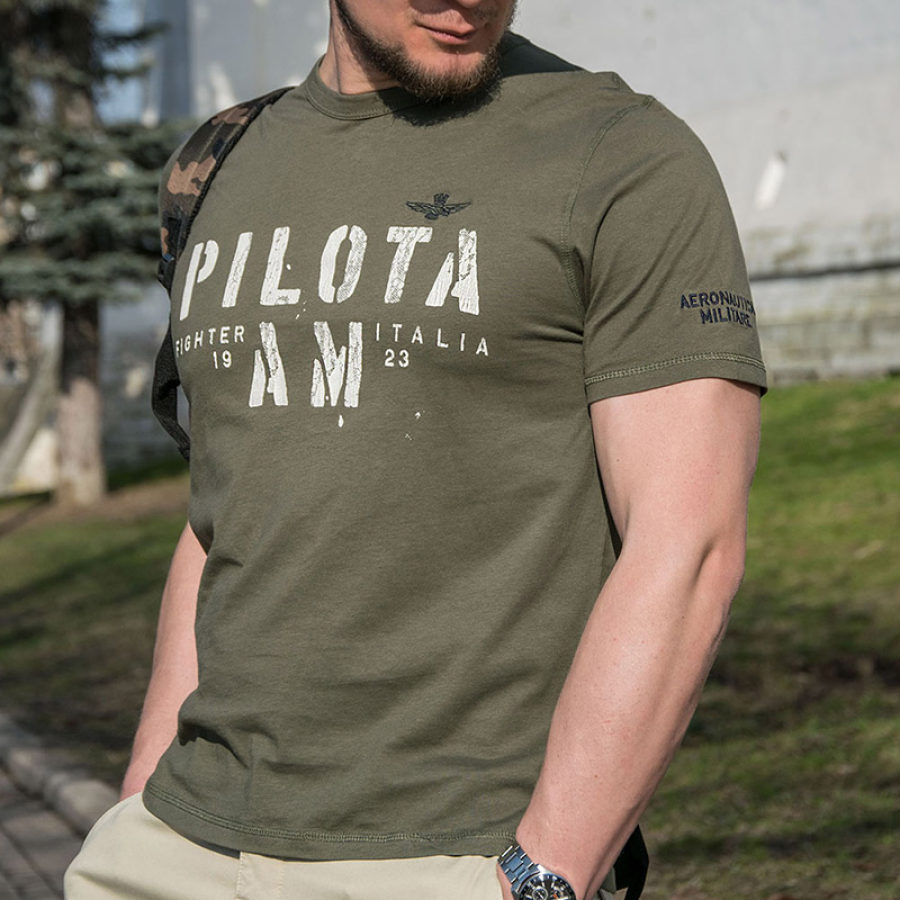 

Men's T-shirt Retro Outdoor Training Print Embroidery Daily Army Green Tee