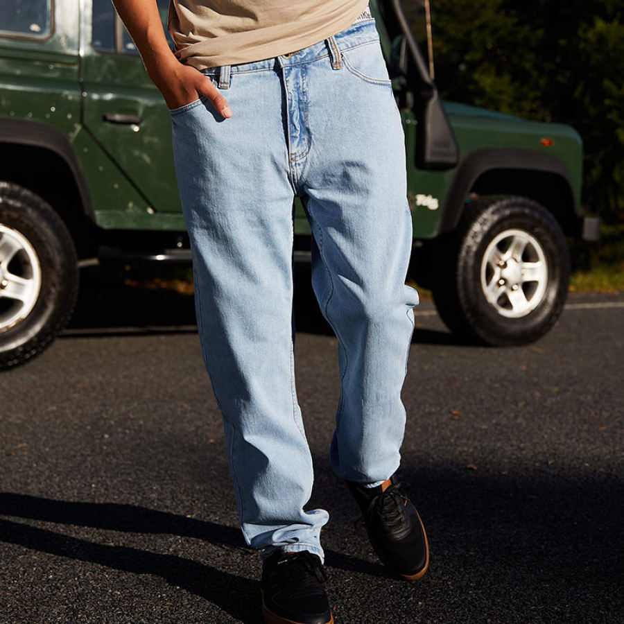 

Men's Denim Trousers Retro Wash Simple Daily Casual Blue