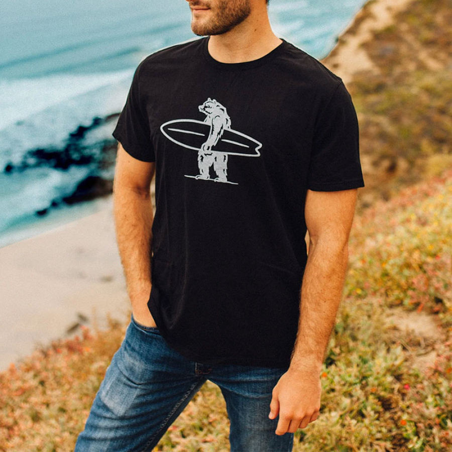

Camiseta Masculina De Férias Com Estampa De Surf Casual Manga Curta Camiseta Para O Dia A Dia