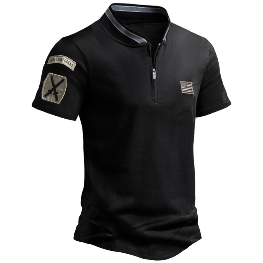 

Men's Breathable Comfortable Zipper Stand Collar Tactical Polo Shirt