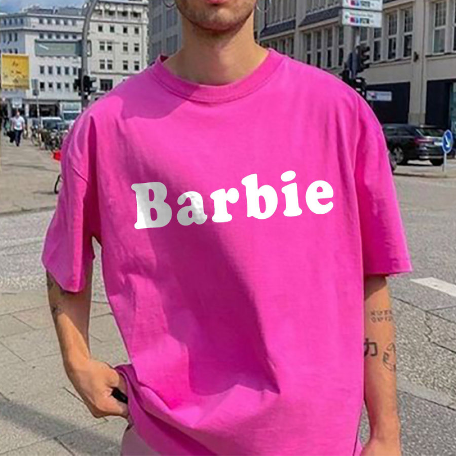 

Men's T-Shirt Tee Vintage Pink Barbie Graphic Short Sleeve Casual Loose Summer Daily Tops Pink