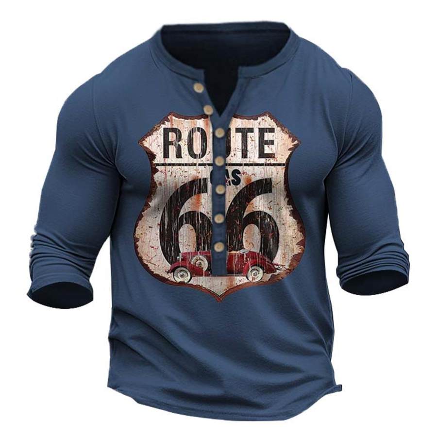 

Maglietta Da Uomo Henley Manica Lunga Vintage Route 66 Daily Top Verde