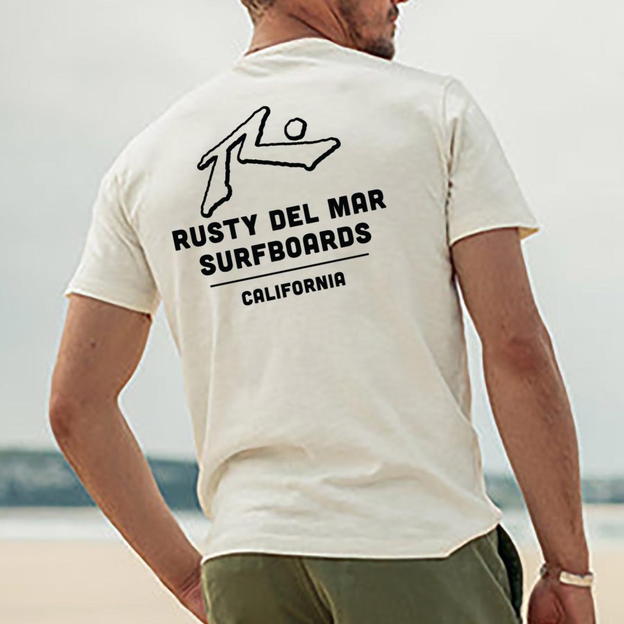 

Camiseta Masculina Camiseta Vintage Rusty Pranchas De Surf Gráfico Manga Curta Ao Ar Livre Casual Verão Diariamente Tops Branco