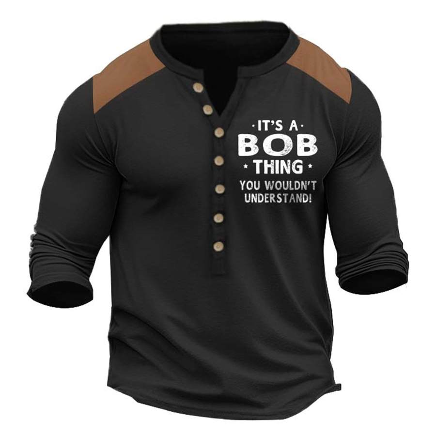 

Men's T-Shirt Henley Long Sleeve Vintage A Bob Thing Funny Novelty Color Block Daily Tops Navy Blue