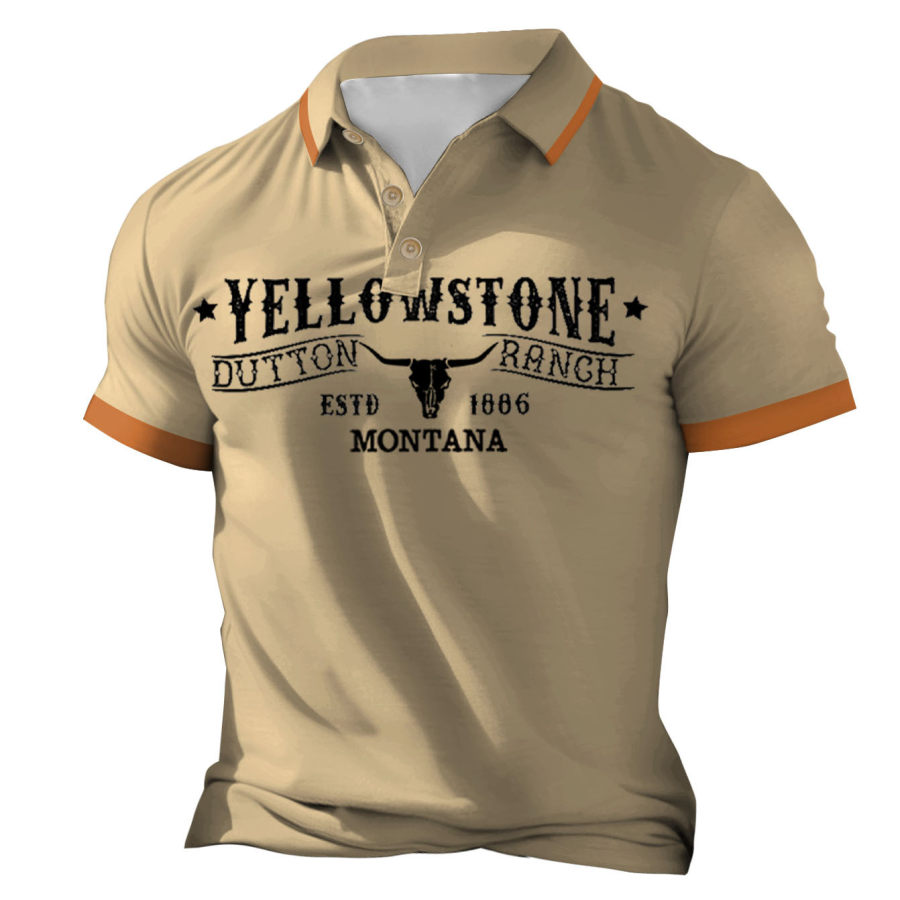 

T-shirt Polo Da Uomo Manica Corta Vintage Yellowstone Assorbimento Dell'umidità Plus Size Summer Daily Top Cachi
