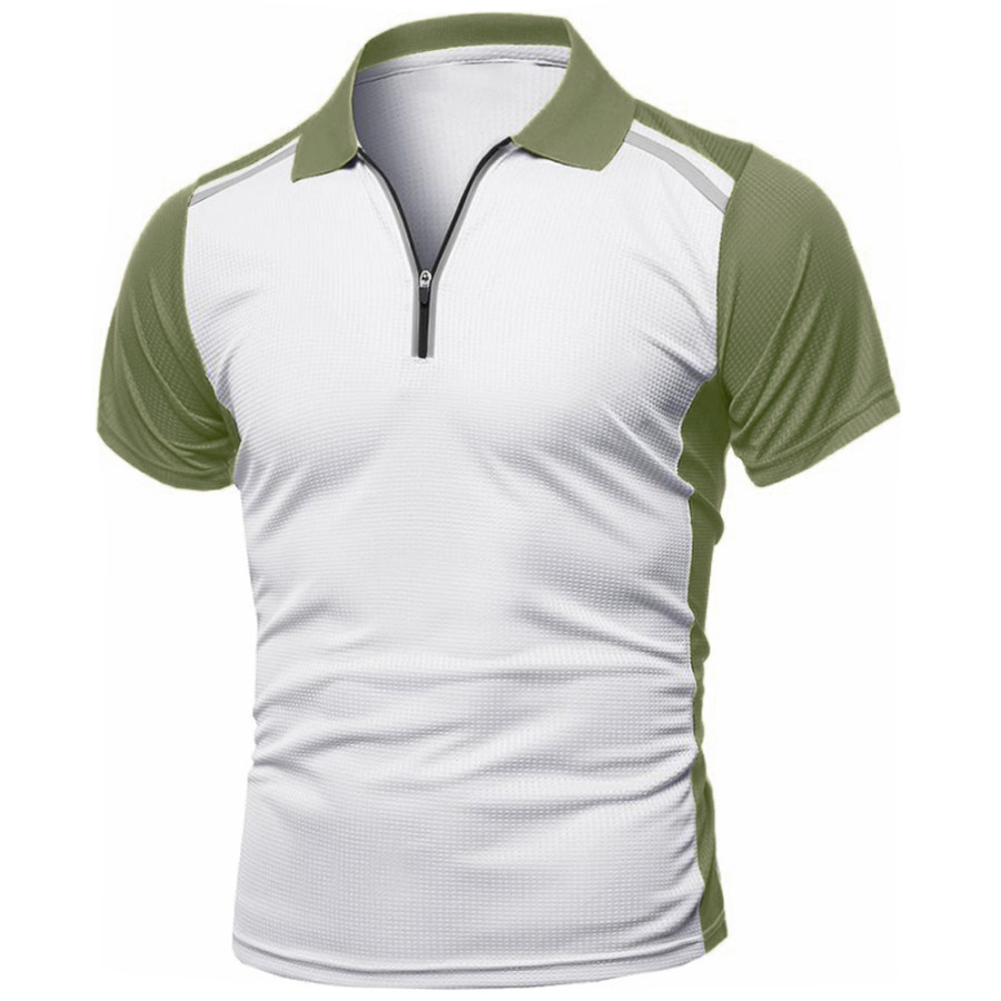 

Camiseta A Juego De Color De Solapa Con Cremallera Transpirable Para Deportes Al Aire Libre Para Hombre