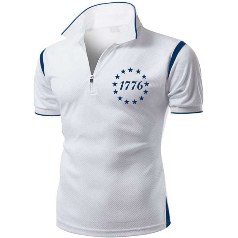 

Men's Vintage 1776 Independence Day Zipper Lapel Sport Breathable T-Shirt