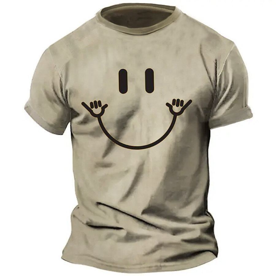 

T-Shirt Da Uomo Vintage Smile Plus Size Manica Corta Summer Daily Top Khaki