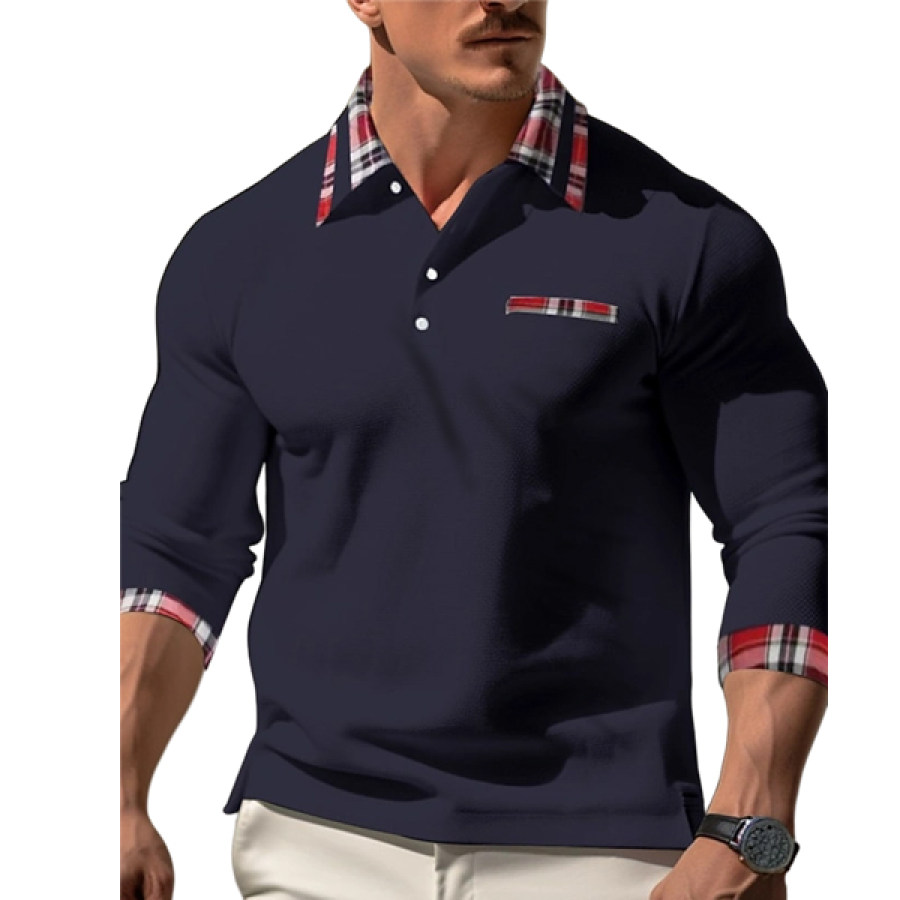 

Men's Button Up Polos Golf Shirt Outdoor Sports Plaid Patch Pocket Lapel Long Sleeve Fashion Basic