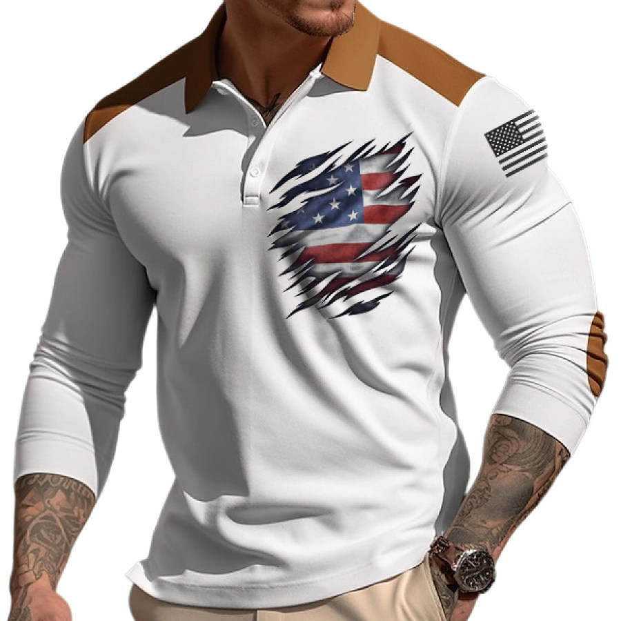 

Men's American Flag Golf Polo Shirt Outdoor Color Block Street Vacation Long Sleeves Clothing