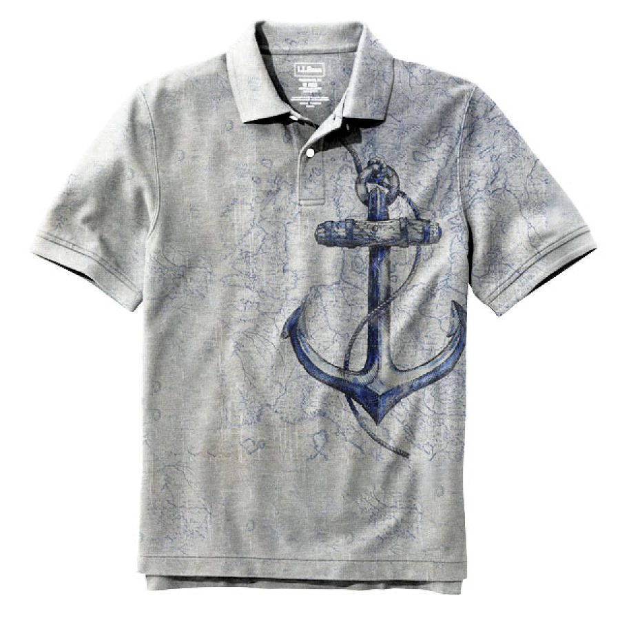 

Men's Polo Shirt Outdoor Vintage Nautical Anchor Print Tactical Golf Tee