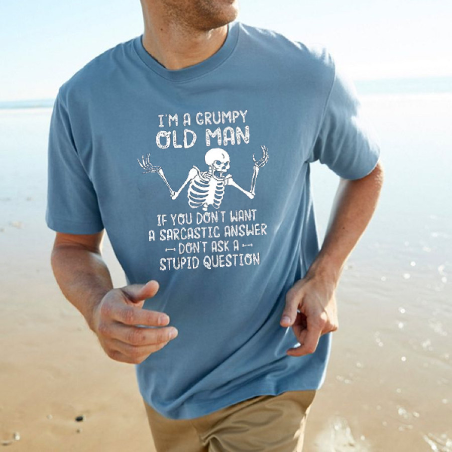 

Camiseta De Algodón Para Hombre Camiseta De Manga Corta Informal Con Estampado De Anciano Gruñón